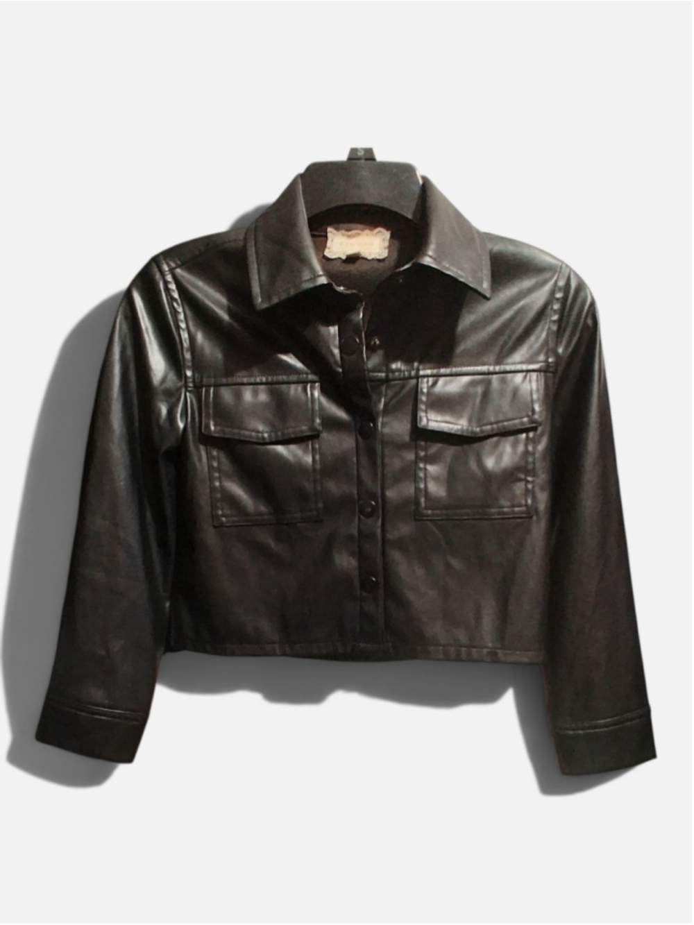 btween Black Faux Leather Cropped Jacket Kids Size 8